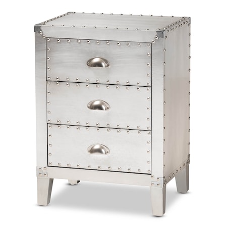 Baxton Studio Claude Silver Metal 3-Drawer Nightstand 160-10250